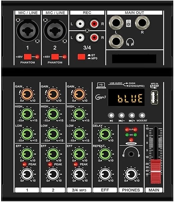 DJ Controller, 4 Channel MINI Mixer Professional Digital Mixer Dj Console With USB Portable Mixer For Live Mixing Singing(Nero)