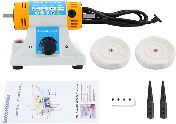 320W Mini Bench Polisher Machine 800-10000 RPM Variable Speed Bench Polisher and Buffer Bench Grinder Polisher Jewelry Polishing Machine with 2 Spindles & 2 Cloth Wheels for Grinding and Polishing