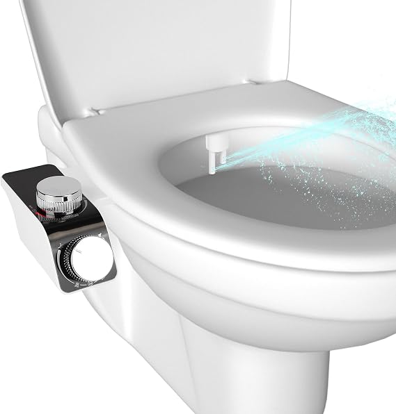 Bidet Attachment, Ultra-Slim Fresh Water Sprayer Bidet Attachment for Toilet, Dual Nozzles Non Electric Bidet Attachment for Frontal & Rear Wash, Adjustable Water Pressure