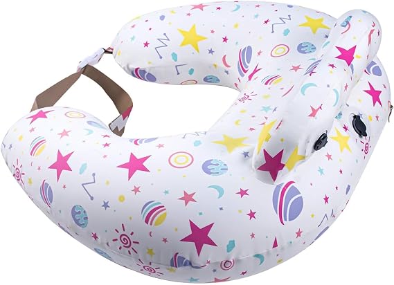Inflatable Nursing Pillow for Breastfeeding & Bottle-Feeding – Portable Travel Feeding Cushion with Adjustable Waist Strap – Soft Cotton Cover – Odour-Free Thickened TPU Inner – Removable & Washable