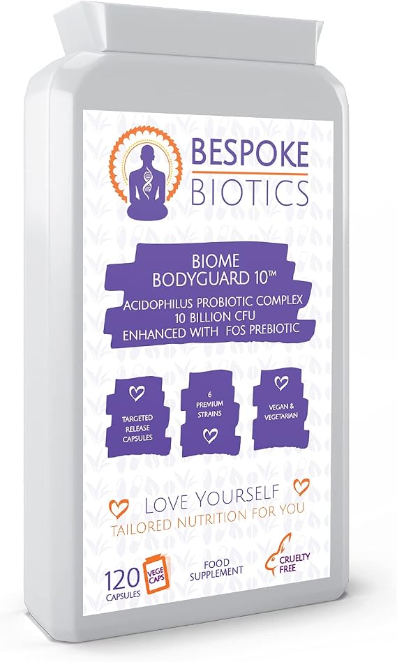 10 Billion Probiotic Acidophilus - High-Strength Multi-Strain+ Prebiotic FOS | Active Live Bacteria Complex Supplement - 10 Billion CFU XL 120 Caps Vegans | Anxiety Biome Bodyguard | Made in the UK