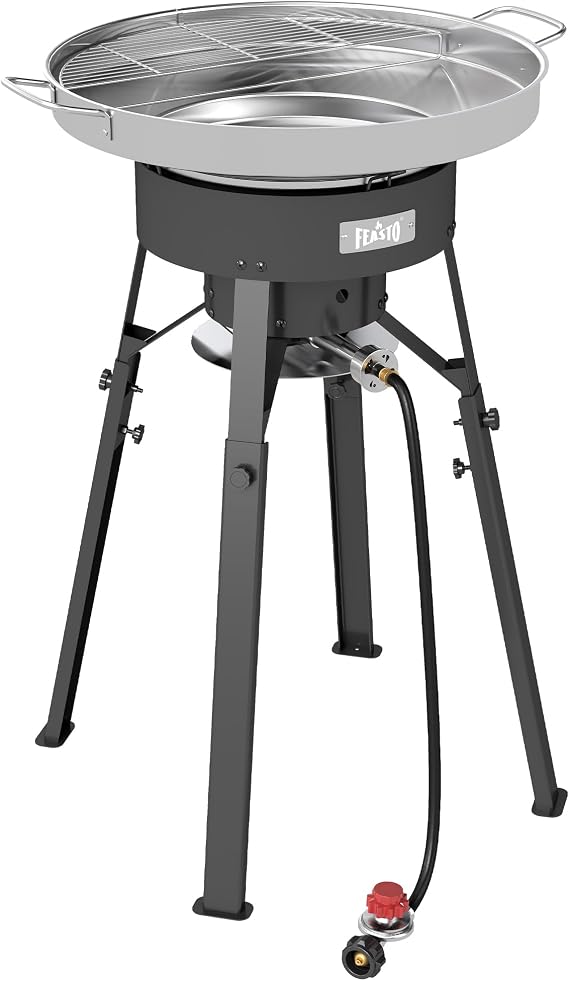 Feasto 23" Stainless Steel Concave Comal Set, Discada Disc Cooker with 54,000 BTU Paella Burner and Adjustable Stand Set, Cazo Para Carnitas Tortillas Stir Fry Wok for Outdoor Cooking, CSA Certified