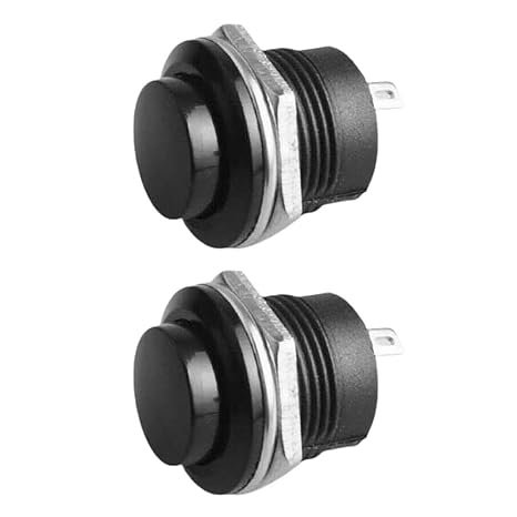2pc Black Momentary Push Button Switches – 12v 5A Push Button Switch for Screen Wash and Horn, Ideal for Kit & Classic Cars