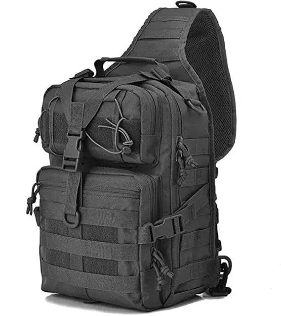 Chest Bag Waterproof Oxford Single Shoulder Bags Tactical Chest Bags Big Capacity Crossbody Bags Camouflage Chest Bag(Black)