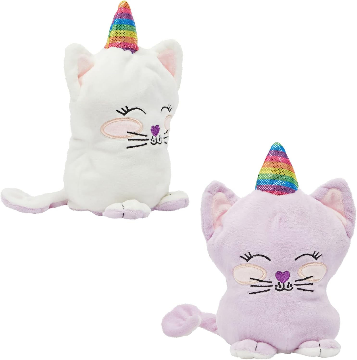 BLUE PANDA Small Reversible Caticorn Plush Toy, Lavender and White Cat Plush with Rainbow Horn 6 x 12 in