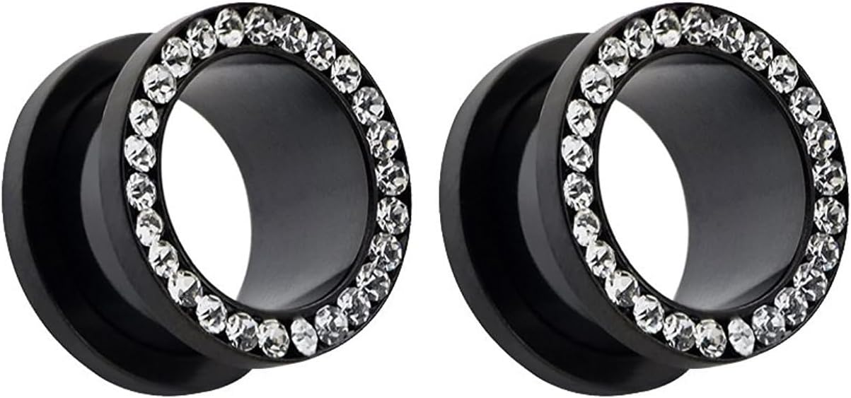 White Black Light Blue Stainless Steel O Ear Gauges Tunnels Ears Screw Fit Body Piercing Jewelry