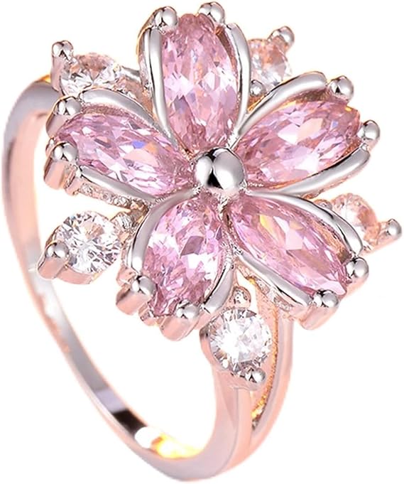 LSCZSLYH Sakura Engagement Rings for Bride Jewelry Romantic Cherry Blossom Zircon Lady Rings(Pink,10)