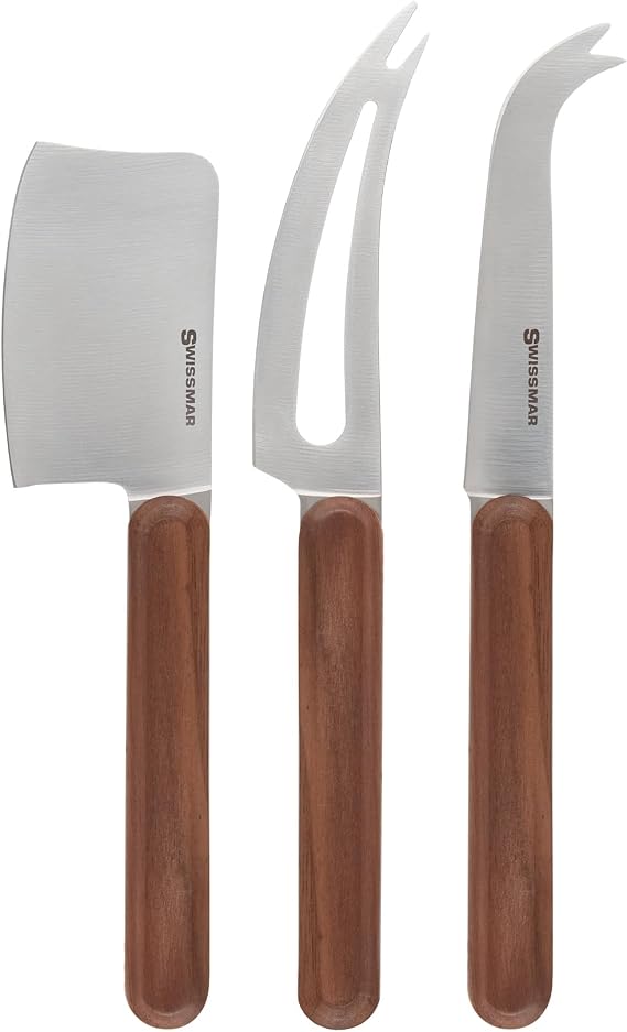 Swissmar Timber 3-Piece Cheese Knife Set for Charcuterie Board Elegant Utensils for Slicing Soft & Hard Cheeses - Stainless Steel Blades with Walnut Handles - Perfect for Kitchen Collection