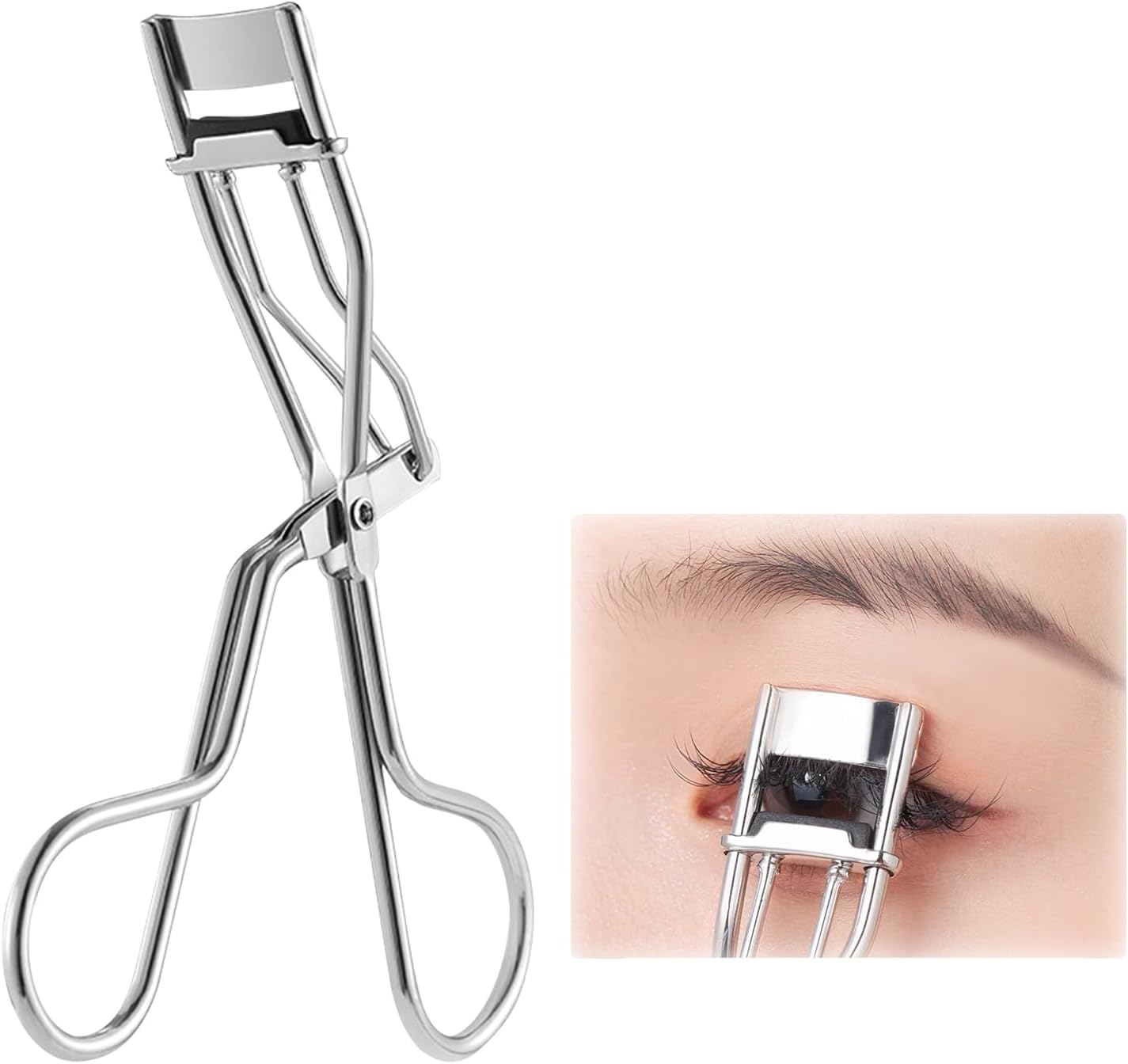 Partial Eyelash Curler, Eyelash Curler, 3 Replacement Rubber Pads, Popular, Long-Lasting Curl, Easy to Use, Portable, Durable, Stainless Steel, Womens, Silver