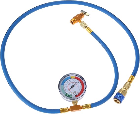 Aupoko R134A Car AC Refrigerant Charge Hose, 1/2 Puncture Type Can Tap Valve, R134A Quick Coupler, 59'' AC Recharge Hose with Low Pressure Gauge