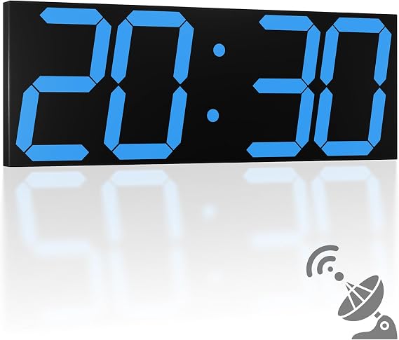 CHKOSDA 18.7'' Automic Digital Wall Clock, LED Wall Clock with Large Display, Multi-Function Clock with Alarm and Timer, Auto Time Sync Digital Clock with Adjustable Brigthness(Blue)