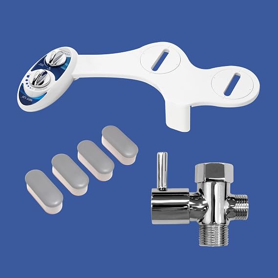 LUXE Bidet NEO 120 Blue with Toilet Seat Bumpers, Shut-Off Valve T-Adapter