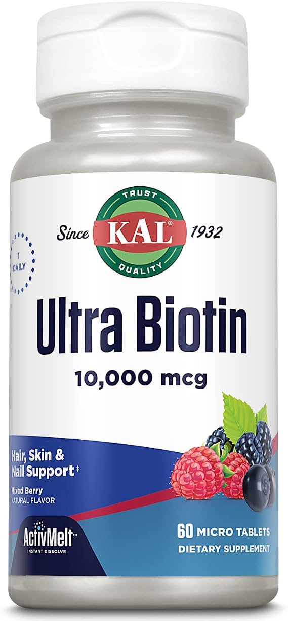 KAL Ultra Biotin 10000mcg, Healthy Hair, Skin and Nails, 60 Micro Tablets