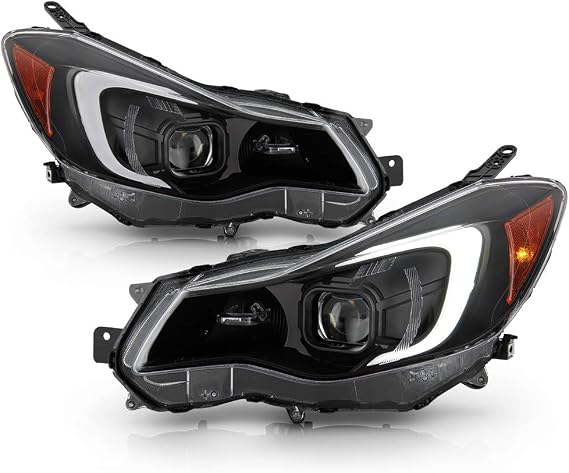 ACANII - For [Halogen Model] 2012-2015 Subaru Impreza XV Crosstrek Black Housing LED Tube Projector Headlights Headlamps