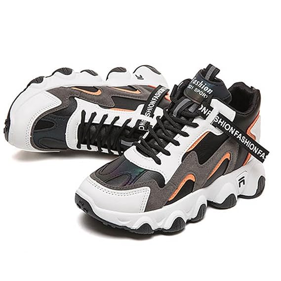 Women's casual thick-soled sneakers, non-slip fashion shoes, casual comfortable height-enhancing sports casual shoes,37, White and Black