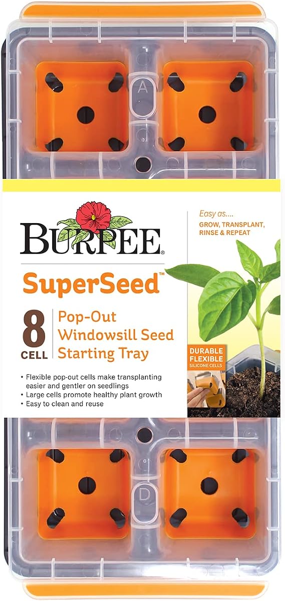 Burpee SuperSeed Windowsill Seed Starting Tray | 8 XL Cell | Seed Starter Tray | Reusable & Dishwasher Safe | Window Garden Starting Kit | Orange