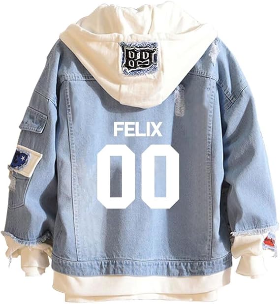 KPOP Skz Denim Jacket Felix Hyujin I.N Jisung Woojin Bangchan Pullover Hoodie Women Men Trucker Jacket