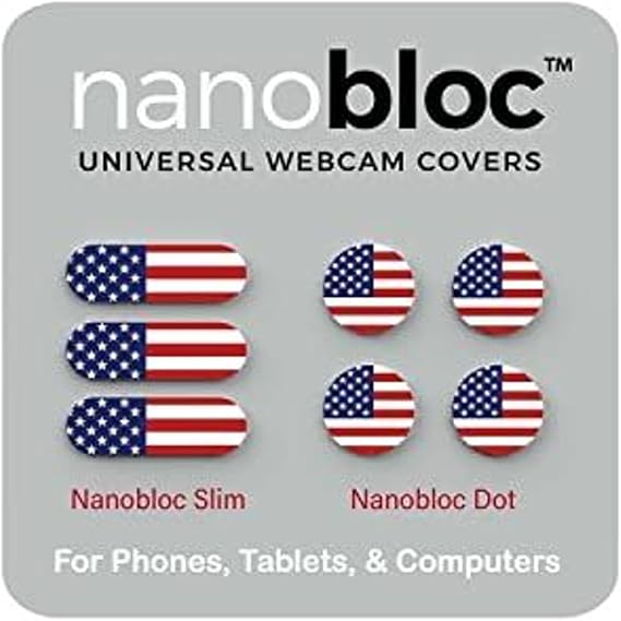 Eyebloc Universal Webcam & Phone Camera Covers - Nano Suction Reusable Sticker & Blocker - Laptop Webcam Cover Clip & Phone Privacy Stickers Long - 7-Pack US Flag