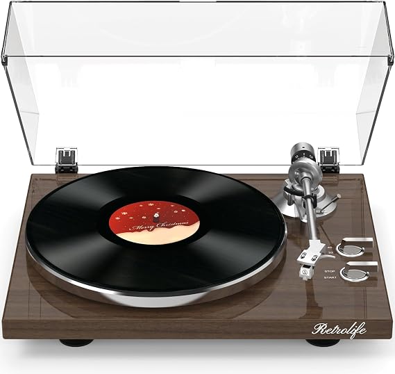 Record Player for Vinyls Turntables Wireless Output Connectivity Belt-Drive 33 45 RPM Speed Phono Line USB Digital to PC Recording MM Audio Cartridge Stylus Adjustable Counterweight Vintage Brown