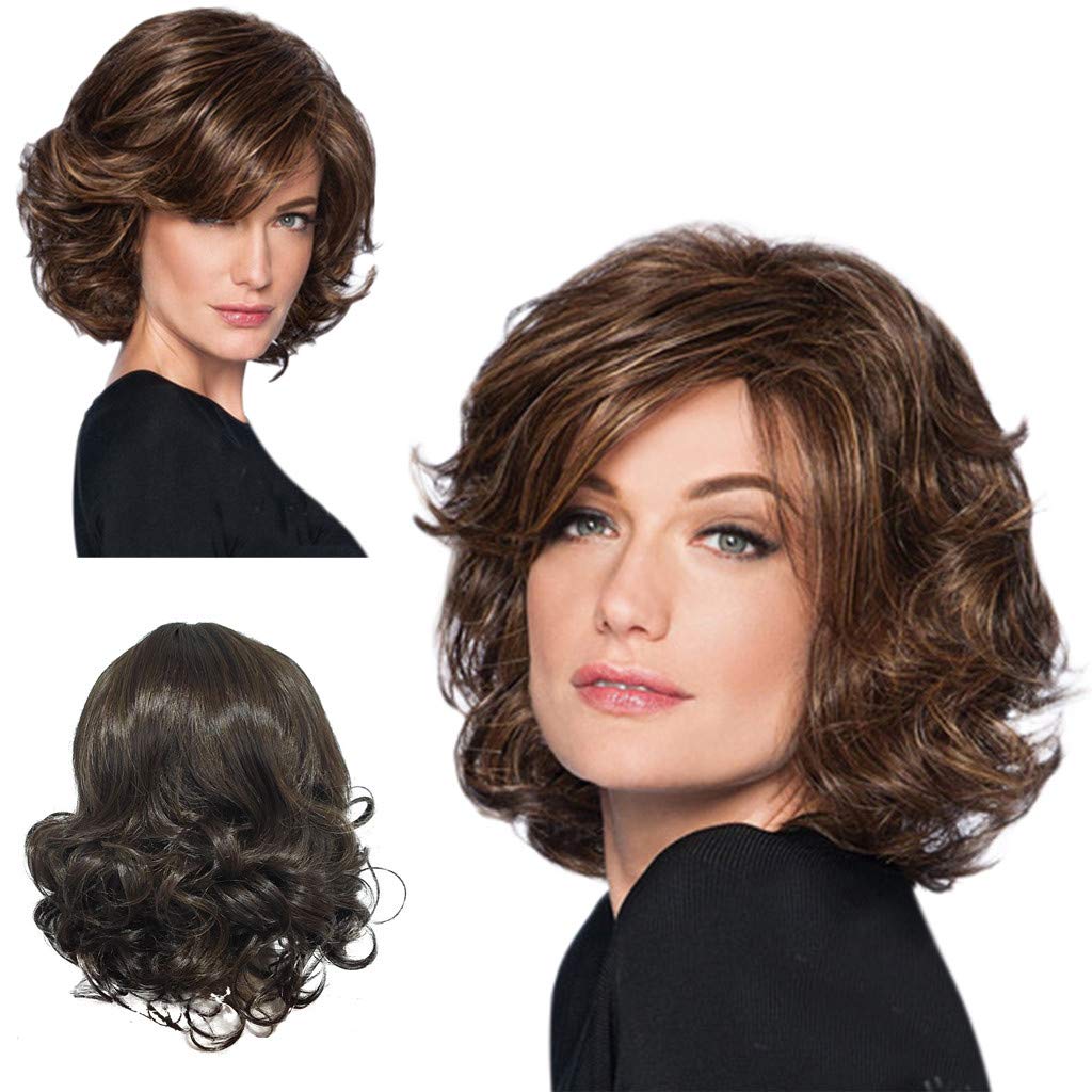 Women High Density Short Curly Bob Wigs Daily Party Use Soft Glueless Lace Front Hairpiece Easy To Wear Lace Closure Wigs Synthetic Heat Resistant Fiber Hair