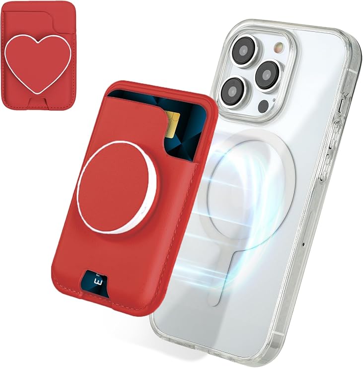 isee Magnetic Phone Wallet with Expanding Grip, Phone Card Holder Wallet with MagSafe, Wallet Compatible for iPhone 17/16/15/14/13/12 Series Holds 2 Cards (Red)