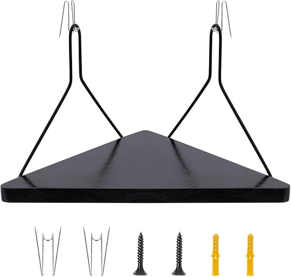 Fabric Wall Cubicle Corner Shelf with Hooks 11.8 Inch Wooden Triangular Cubicle Corner Shelf for Office Fabric Walls Display Storage Hanging Organizer for Work Decor Small Planter(Black,1 PCS)