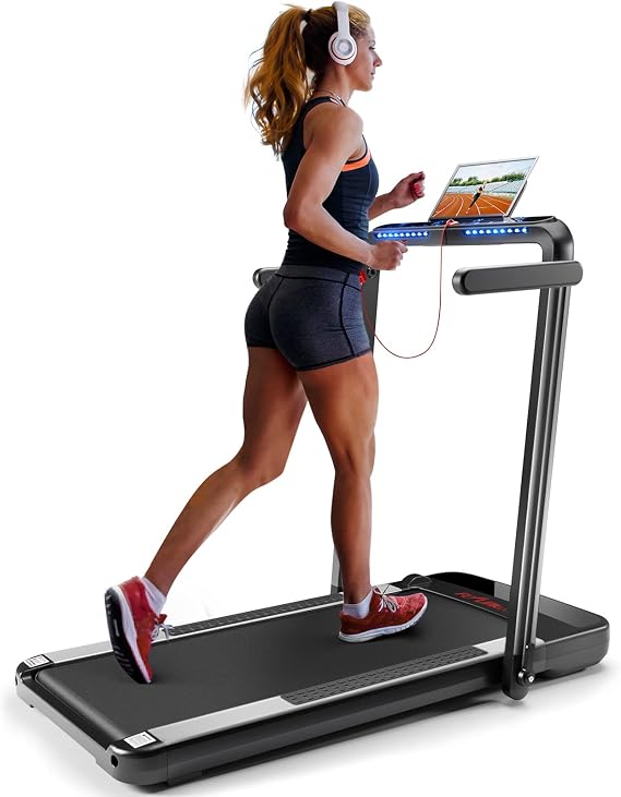 FLYLINKTECH 2 in 1 Foldable Treadmill, 2.25HP Electric Under Desk Treadmill with App & Remote Control, Led Display, 12 Preset Programs, Installation-Free Portable Treadmill for Home (Black)