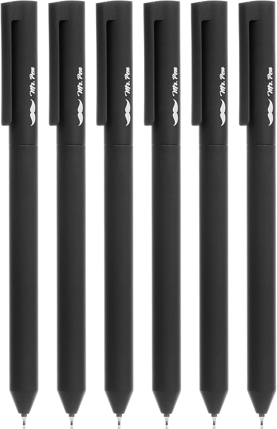 Mr. Pen- Retractable Gel Pens, 6 Pack, Black Ink, Black Barrels