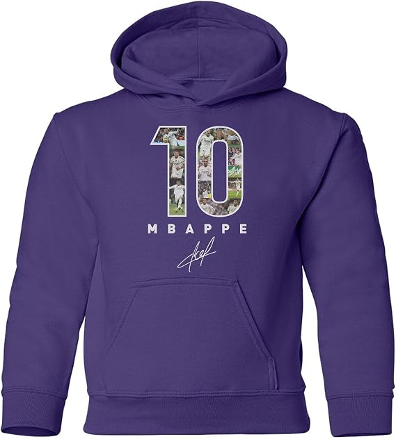 Mbappe-Inspired 10 Collage Graphic - Madrid Tribute Youth Hooded Sweatshirt