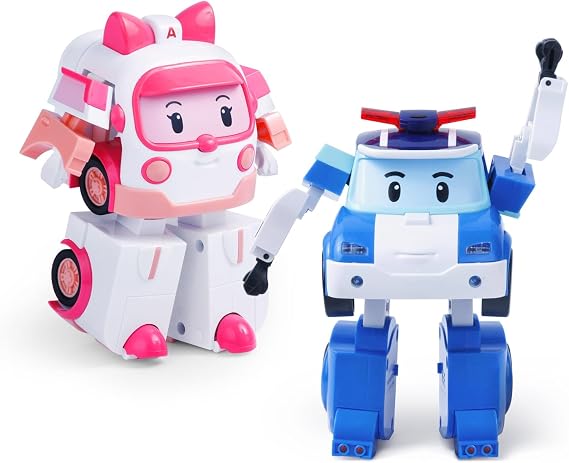 Robocar Poli RobocarPoli 4-Inch Transforming Robot 2-Piece Set Polly + Amber Official Direct-Operated Genuine Product robocar poli Ages 2, 3, 4, 5 Years Old Gift Birthday Graduation Christmas