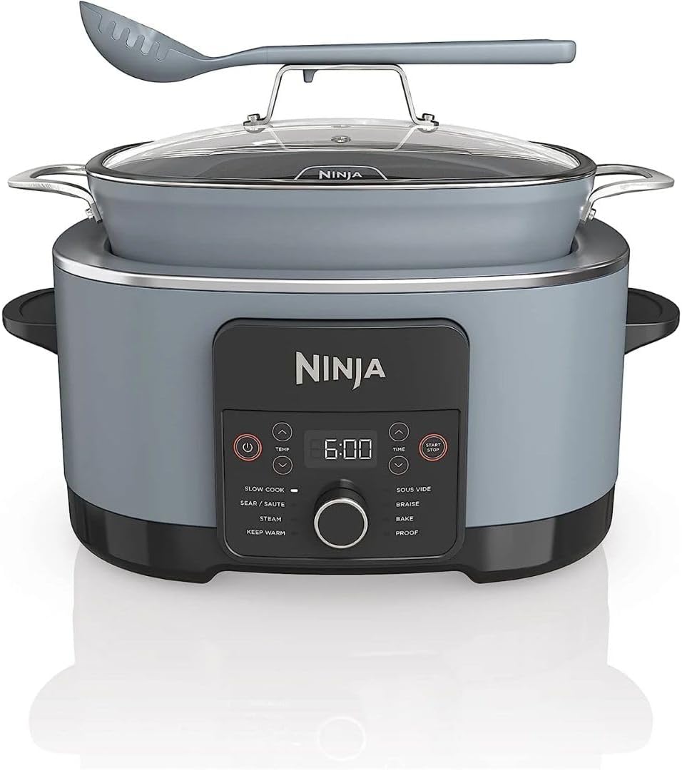 Ninja Foodi PossibleCooker PRO 8.5Qt Multicooker, 8-in-1 Slow Cooker, Dutch Oven, Steam, Bake, Roast, Sear, Sauté, Bread Maker & Warmer, Glass Lid, Integrated Spoon & Nonstick Pot - Salt Gray