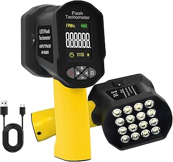 Digital Handheld Stroboscope Measuring 60-100000 RPM/Hz,0.001% Accuracy Non-Contact LED Tachometer Adjustable Strobe Light Timing Engine Speed Analyzer 1500LUX RPM Meter