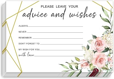 WwongxianB Set of 25 Rose Floral Modern Advice and Wishes Cards - Words of Wisdom Guest Book for Newlyweds Bridal Shower Wedding Retirement Grad Fill in Style Invites Cards -007