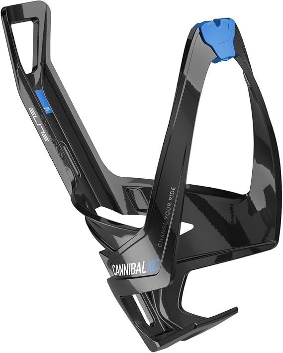Elite Cannibal XC Bottle Cage Black Glossy Blue Graphic Bio-Based – Lightweight Side-Entry Bike Bottle Holder for Small Frames – Fibre-Reinforced – For Road Bike, MTB & Gravel Cycling