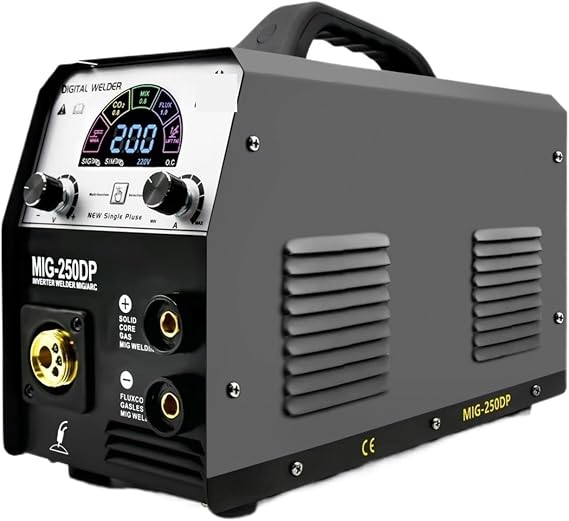 Plasma Cutter, MIG250DP Mig Welders Pulse Aluminum Gas Gasless ARC MMA Tig 4 in 1 Semi-Automatic Welding Machine for DIY & Home Workshops(MIG250DP)