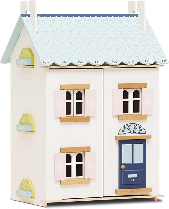 Le Toy Van Blue Belle Wooden Doll House | Girls & Boys 3 Storey Wooden Dolls House Play Set - Suitable for Ages 3+