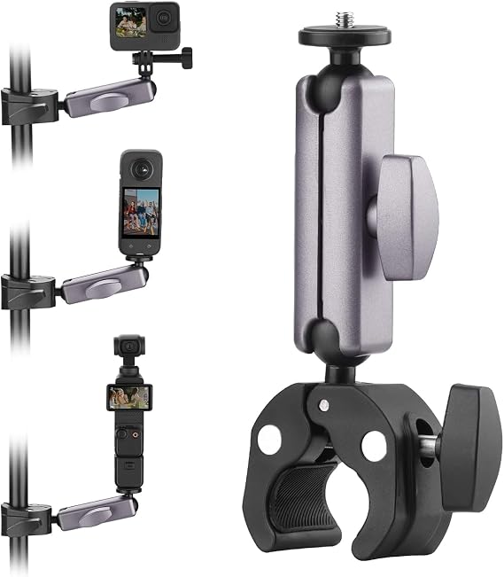 Coverzone Kamera Bisiklet ve Motosiklet Gidon Montaj, Alüminyum Alaşımlı Kelepçe, 360°, Insta360 ile uyumlu X5 X4 X3 Ace Pro Go 3S, DJI Osmo 2 Mobile 7P Action 5 Pro 4 3 ile Uyumlu, MM1, Gri