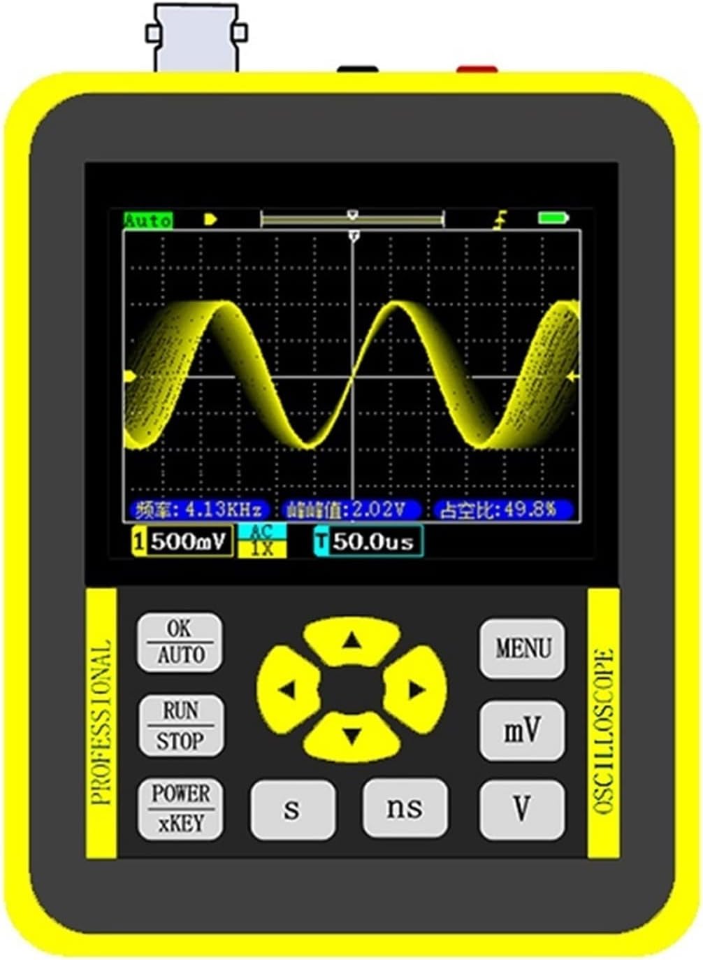 Portable Home Functional Testing Tool Handheld DSO1511G Digital Oscilloscope 2.4" Color Screen 120M Bandwidth 500M Sampling Rate Color: Yellow