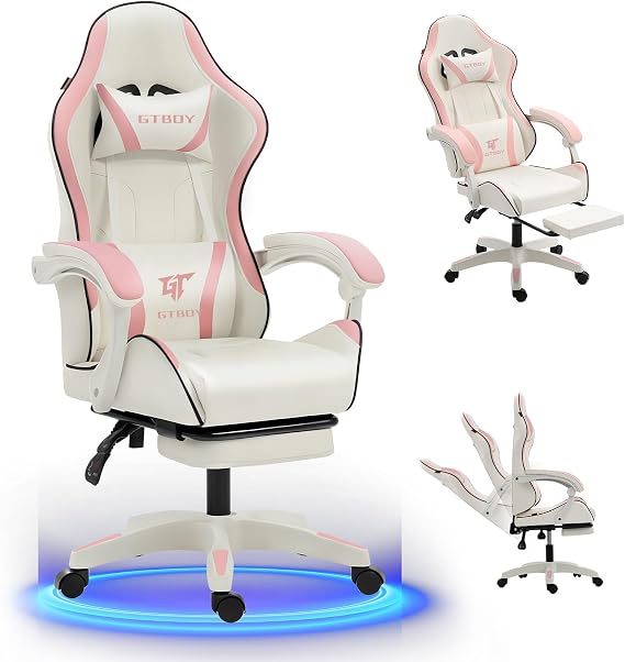 GTBoy Gaming Chair with Ottoman Included, Comfortable, Desk Chair, Office Chair, PC Chair, Telework, Computer Chair, Gaming Chair, Reclining, Ergonomic Design, Full Functions, Height Adjustment