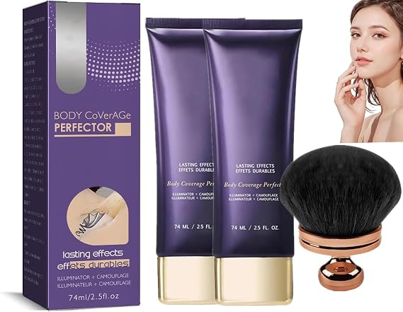 All over Body Complexion Perfector, Tattoo Cover up Makeup Waterproof, Body Coverage Perfector with Brush, Transfer-Resistant Makeup, Long Last Body Foundation, Tattoo Cover up Cream (2 PCS)