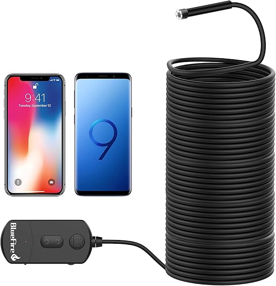 BlueFire 49FT Wireless Endoscope, 1080P 2MP WiFi Borescope Camera | with Adjustable Focus, 1800mAh and Semi-Rigid Cable for iPhone, iPad, Android Phones and Tablets