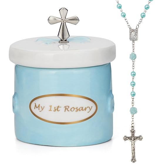 Baptism Gifts Boys My First Baby Rosary Blue Keepsake Box - Kids Baptism Gifts for Baby Boys, Christening Gifts for Boys, Shower Baby Gift Box, Baby Boys Blue Rosary Precious Moments Baptism Gifts Box