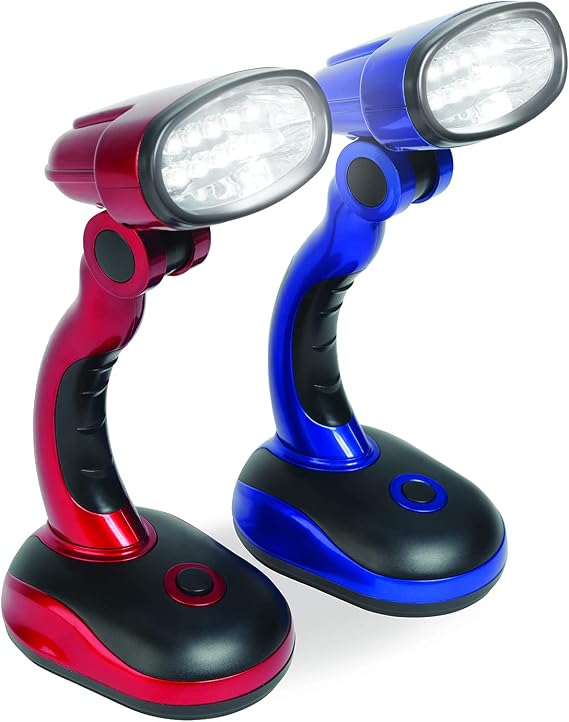 IdeaWorks Jobar International (Set/2) LED Desk Lamps with Pivoting Heads and Handled Necks, Large, Red Blue