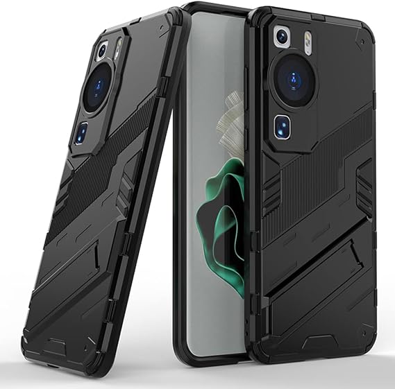 SEAHAI Case for Huawei P60 Pro, Ultra-thin Protective Silicone TPU Shockproof Hybrid Hard PC Back Phone Cover, with Foldable Hidden Form Bracket - Black