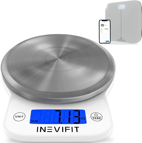 INEVIFIT Smart Bathroom Scale & Digital Kitchen Scale Fitness Bundle, Complete Body Composition and Nutrition Tracking Solution with Batteries Included