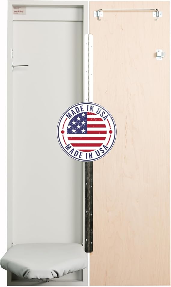 Iron-A-Way Surface Mount or Built-In Ironing Center Cabinet with 42 Inch Ironing Board and Flat Maple Veneer Door-IAW42WDU