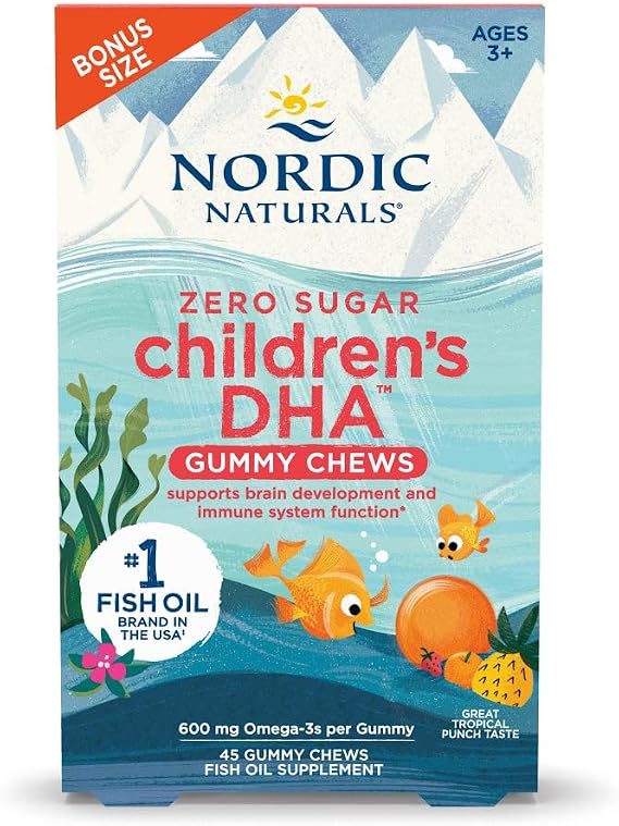 Nordic Naturals Zero Sugar Childrens DHA Gummies, Tropical Punch - 45 Count