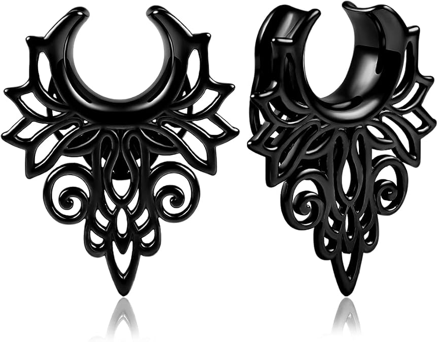 DOEARKO 2PCS Ear Gauges Hollow Design Stainless Steel Ear Tunnels Plugs Stretcher Saddle Gauges For Ears lobe Expander Piercing Body Jewelry