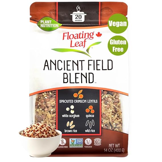 Floating Leaf Wild Rice Blend - Non-GMO & Gluten free Rice | Wild Rice Blend with Sprouted Crimson Lentils, White Sorghum Grain, Brown Rice Quinoa (Pack of 1) 14 oz | All Natural Vegan Plant Based Rice Mix