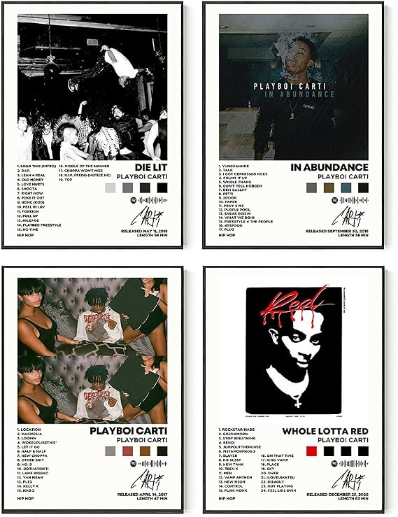 PEIXEN Playboi Carti Album Cover Signed Limited Posters Print Rapper Music Posters Canvas Wall Art Room Aesthetic Set of 4 for Teen and Girls Dorm Decor 8x10 inch Unframed